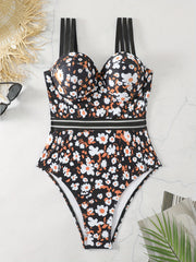 Floral Print Underwire One Piece Swimsuit