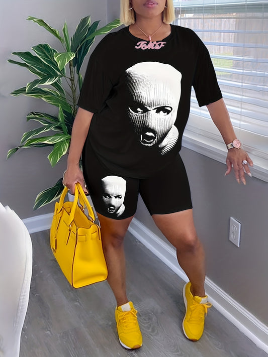  Figure Print Tee & Biker Shorts Set