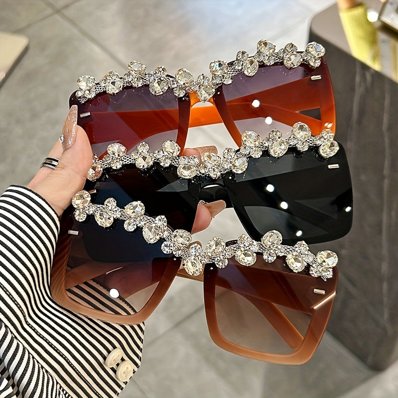 Y2K Square Sunglasses Rhinestone Costume Party Glasses UV400