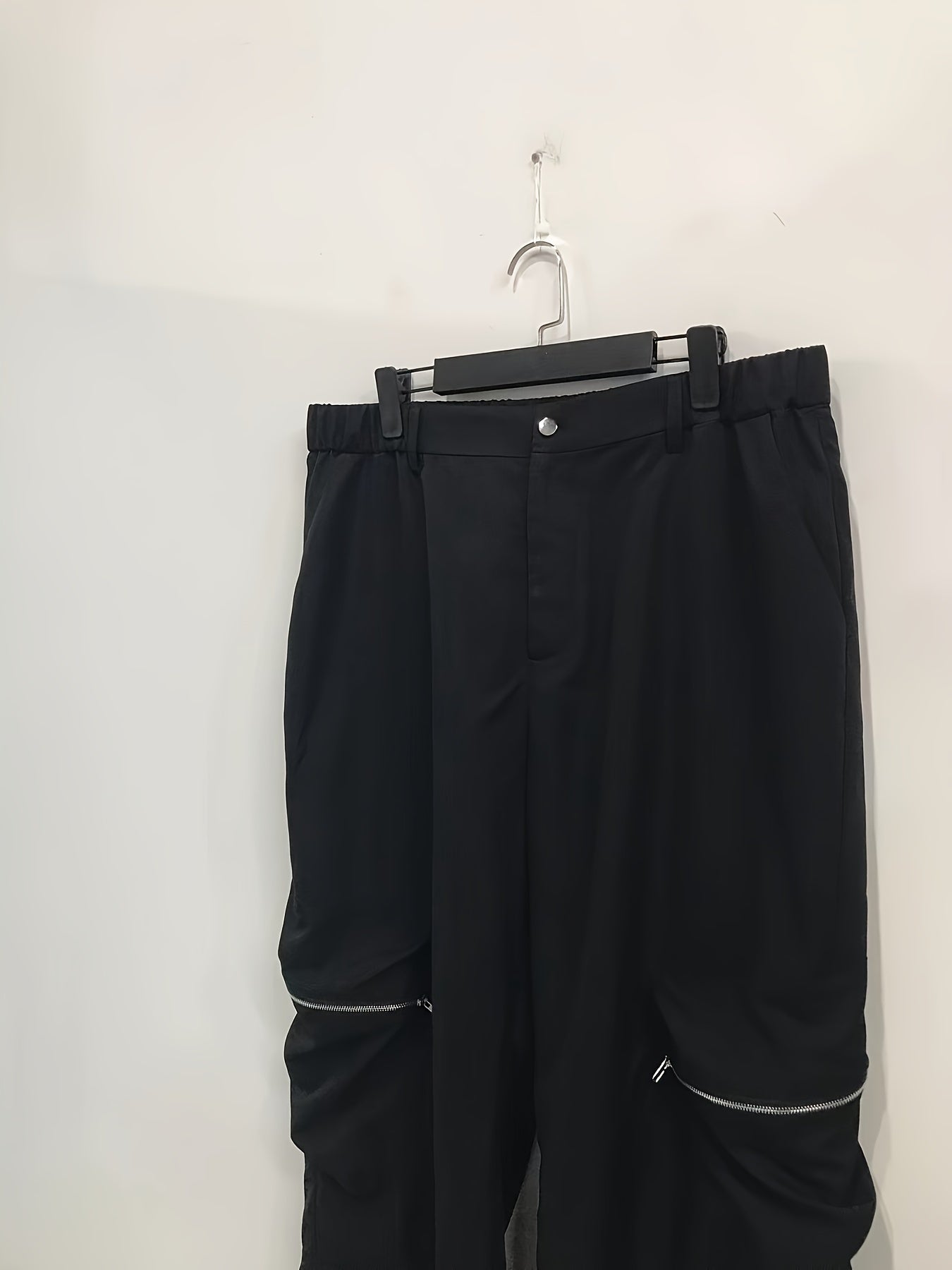  Solid High Rise Baggy Trousers With Pockets