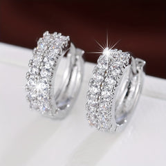 Zircon Decor Hoop Earrings Minimalist Style Copper 18K Plated