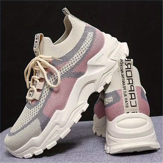 Mesh Tassel Pattern Sneakers Breathable Lace Up Round Toe Shoes