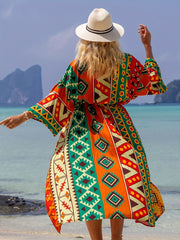  Tribal Print Half Sleeve V Neck Cover Up Robe