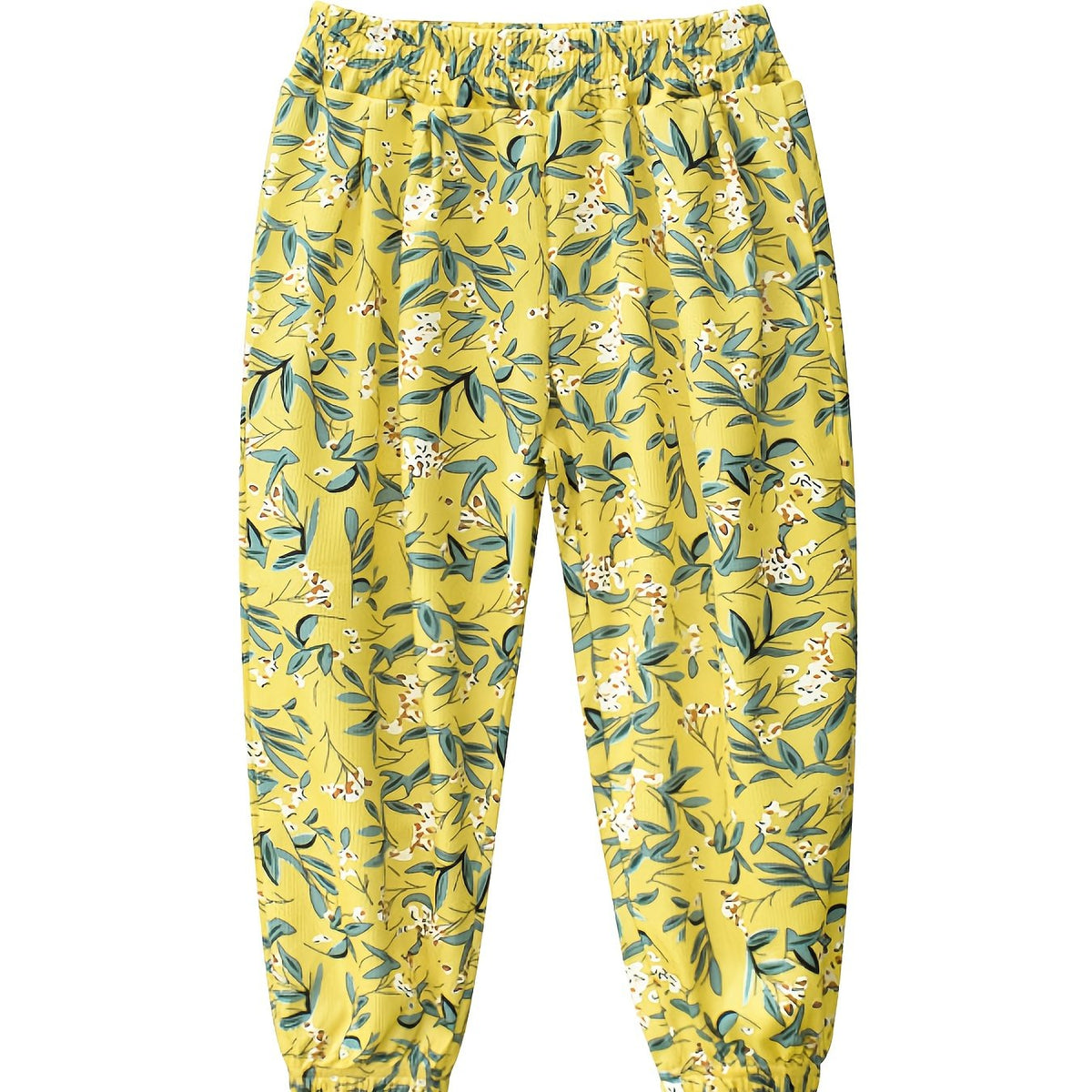 Toddler Girls Flowers Graphic Trousers Elastic Waist Cotton Jogger Pants