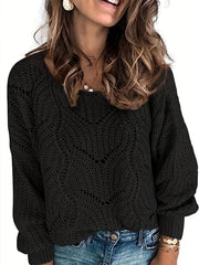  Solid Cable Knit Round Neck Pullover Sweater