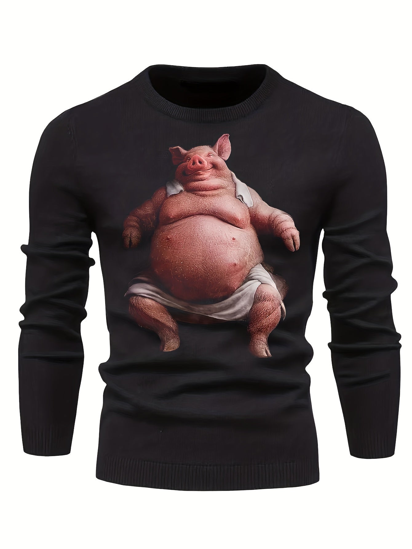 Funny Fat Pig Pattern Men's Knitted Sweater