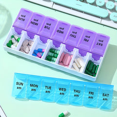 7 AM PM Pill Organizer 14 Compartments Braille Portable Weekly Medicine Box