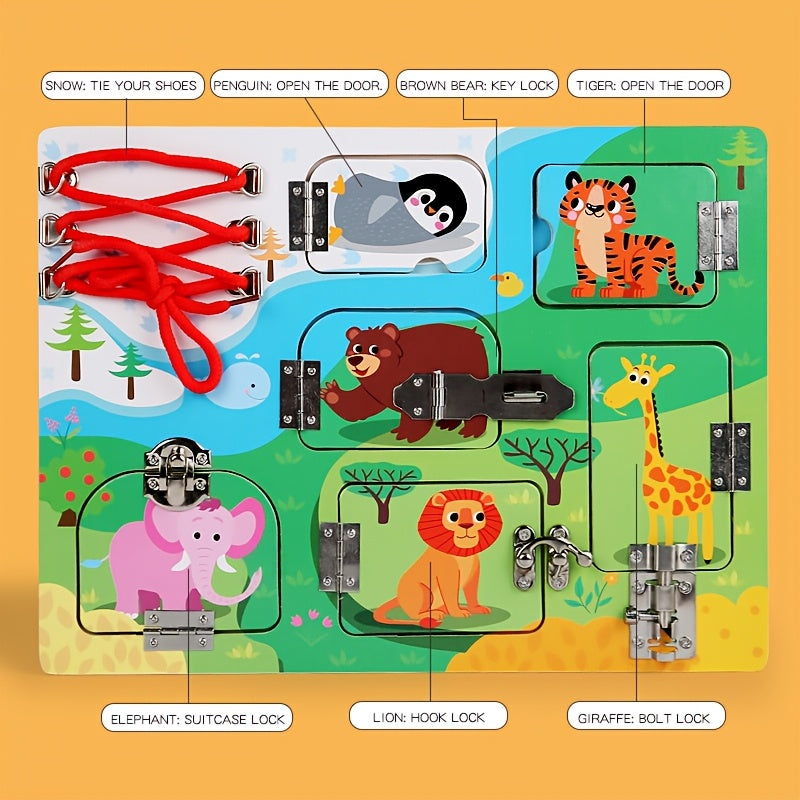 Wooden Busy Lock Board Puzzle Cognitive Development Toy