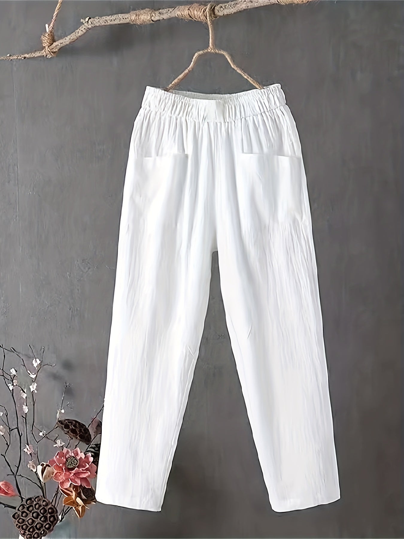  Casual Pants Solid Elastic Straight Leg Trousers
