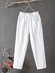  Casual Pants Solid Elastic Straight Leg Trousers