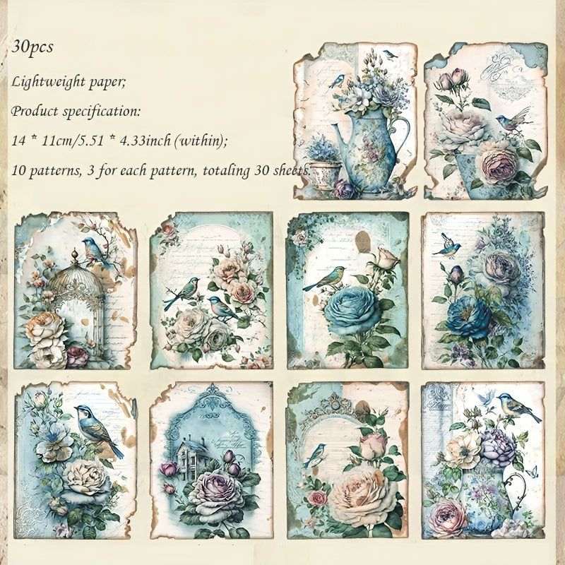 30pcs Lost Garden Series DIY Flower & Bird Material Pack