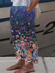 Women's Plus Floral Print Straight Leg Pants With Pockets