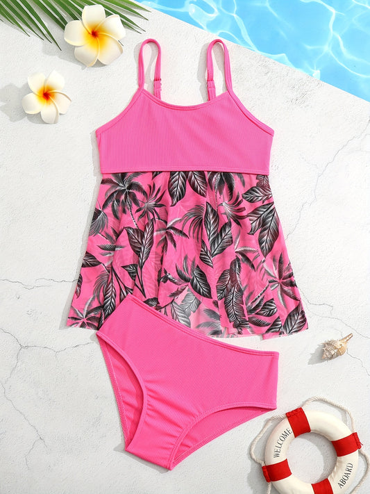 Toddler Girls Coconut Tree Graphic Cami Bikini Tankini Swimsuit