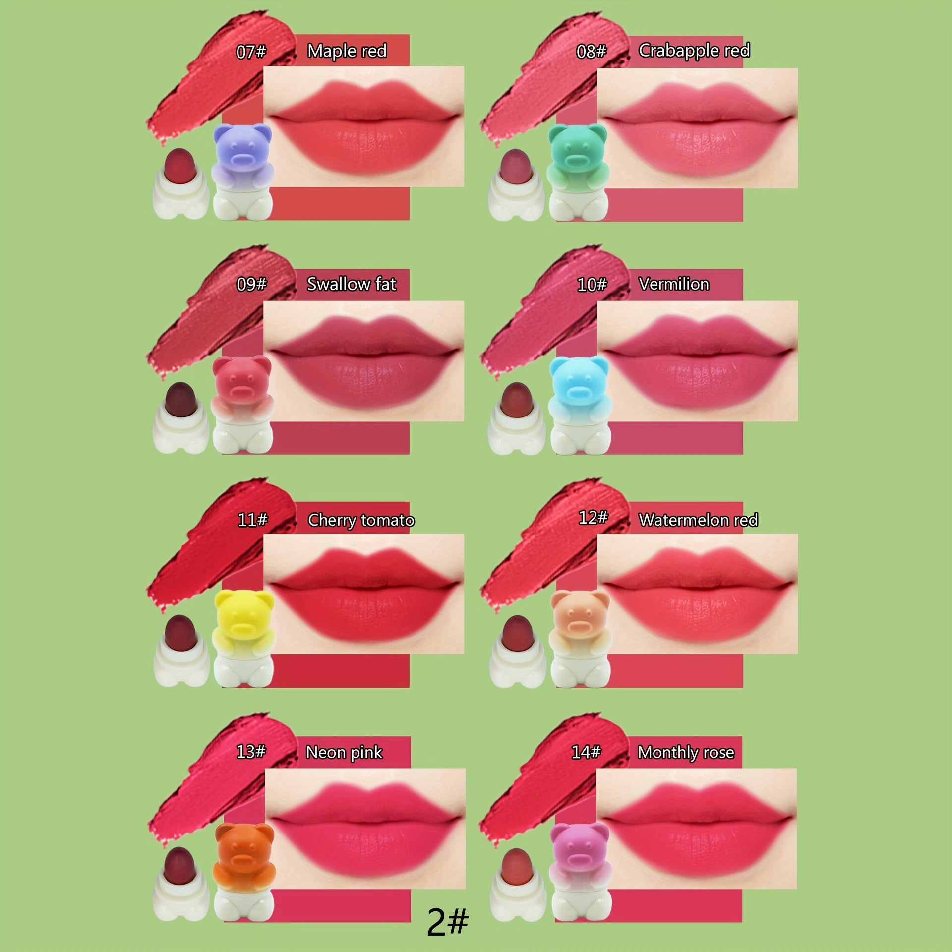 12 Pcs Bear Lipstick Set Long Lasting Waterproof Lip Tint for Women Girls