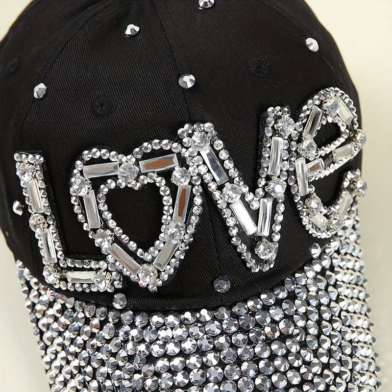 LOVE Rhinestone Decor Baseball Cap Sun Hats Adjustable Golf Dad Hats For Women