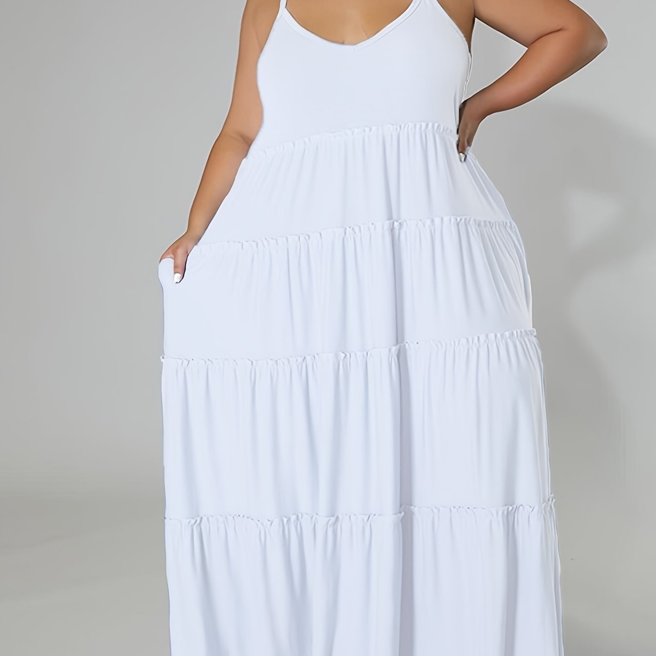  Solid Layered Loose Fit Cami Maxi Dress