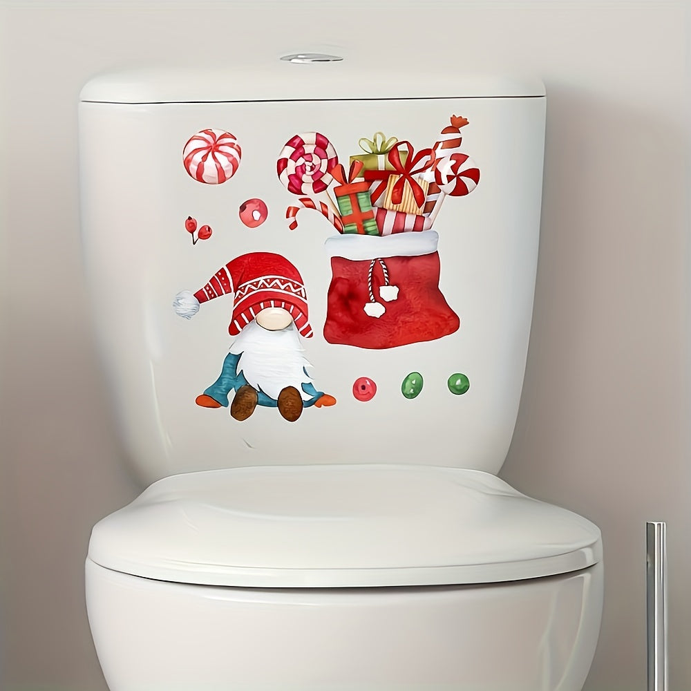 Cartoon Christmas Gnome Toilet Lid Sticker, Removable Decal Paper