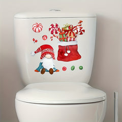 Cartoon Christmas Gnome Toilet Lid Sticker, Removable Decal Paper