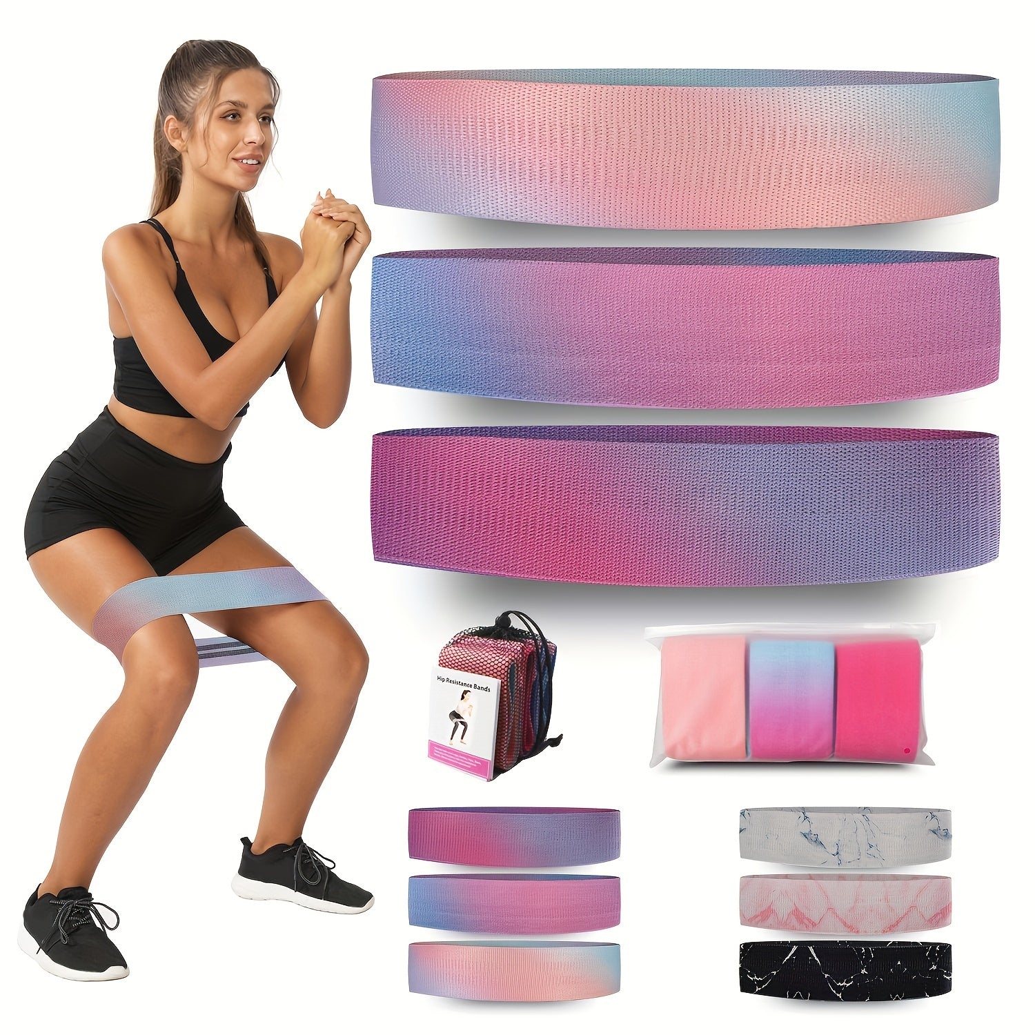 Printed Butt Exercise Band Set Latex Non-slip Stretchy Band Tension Band