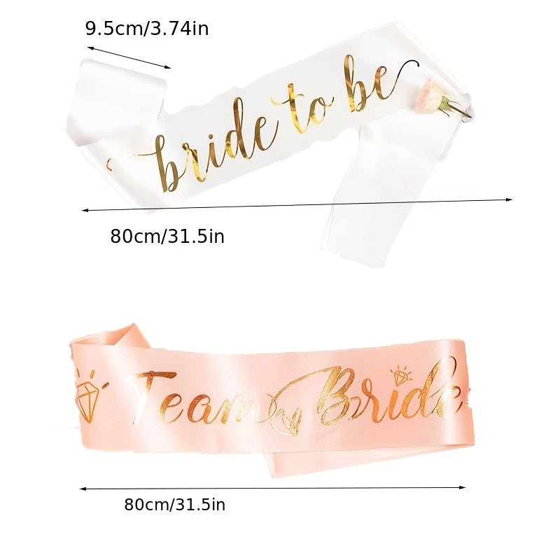 TEAM BRIDE Rose Golden Sash Romantic Bridesmaid Shoulder Ribbon