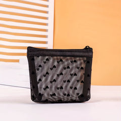Heart Zipper Mesh Cosmetic Bag Portable Toiletry Bag For Women Girls