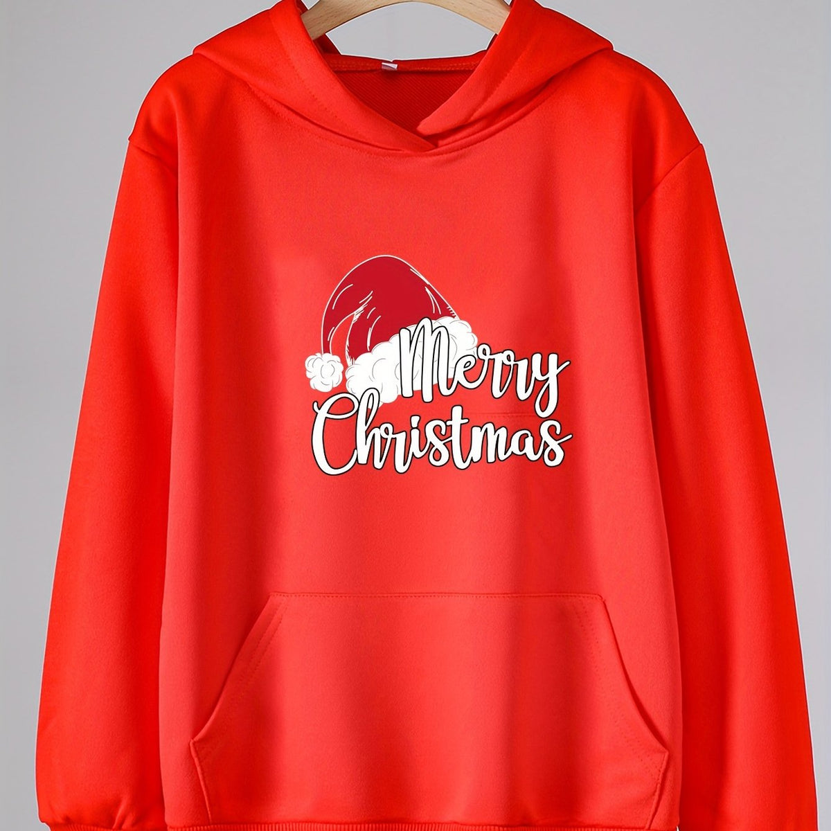 Girl's Santa Hat Print Hoodie With Pocket Stylish Sweatshirt Top