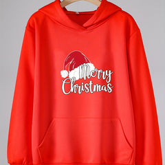 Girl's Santa Hat Print Hoodie With Pocket Stylish Sweatshirt Top