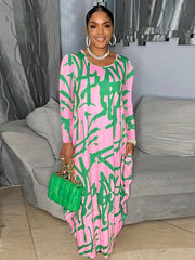  Casual Dress Women's Plus Random Print Long Sleeve