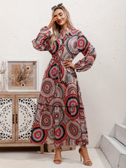 Boho Maxi Dress Women's Plus Graphic Print Long Sleeve V Neck
