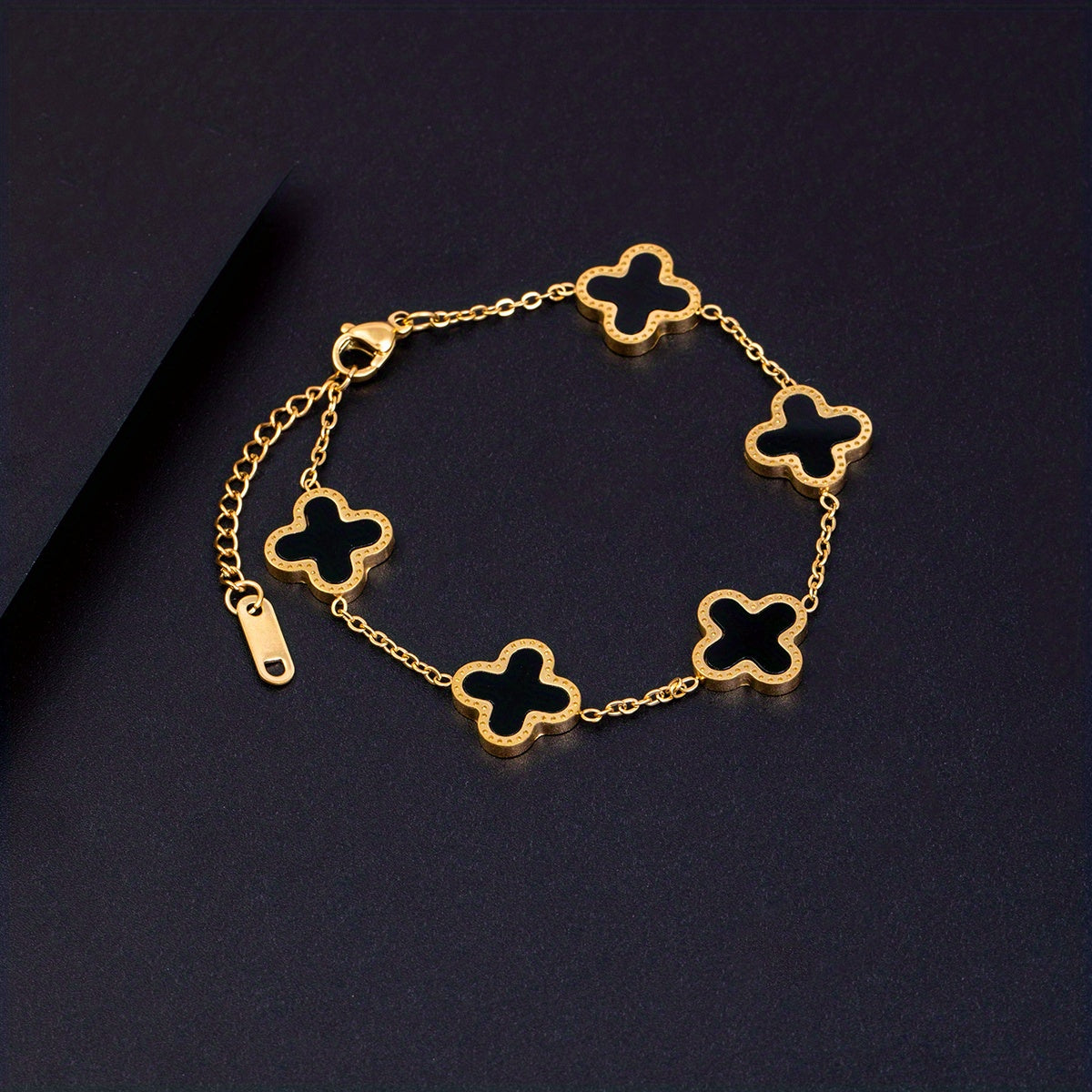 Lucky Clover Flower Pendant Necklace Gold Stainless Steel Adjustable Chain