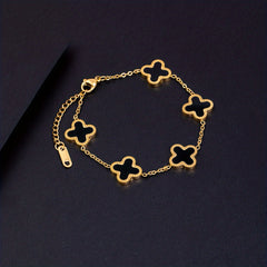 Lucky Clover Flower Pendant Necklace Gold Stainless Steel Adjustable Chain