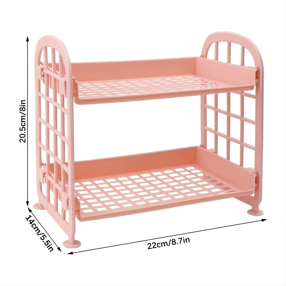 2 Tier Desktop Stationery Rack Storage Holder Plastic Shelf Makeup Organizer