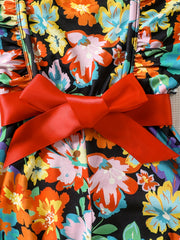 Girls Floral Print Ruffle Sleeve Rompers