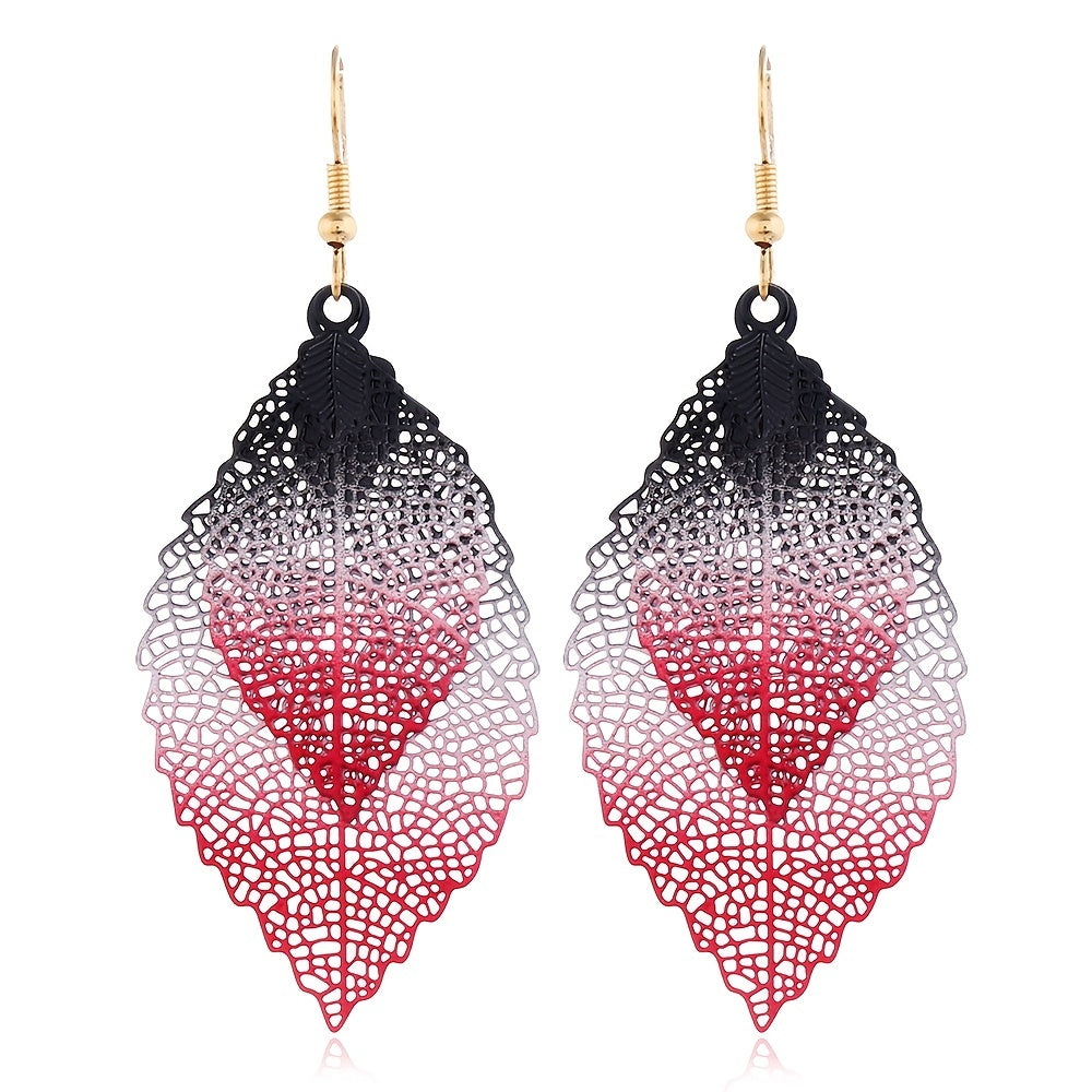 Hollow Gradient Leaf Drop Earrings Women's Accessories