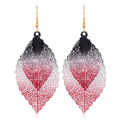 Hollow Gradient Leaf Drop Earrings Women's Accessories