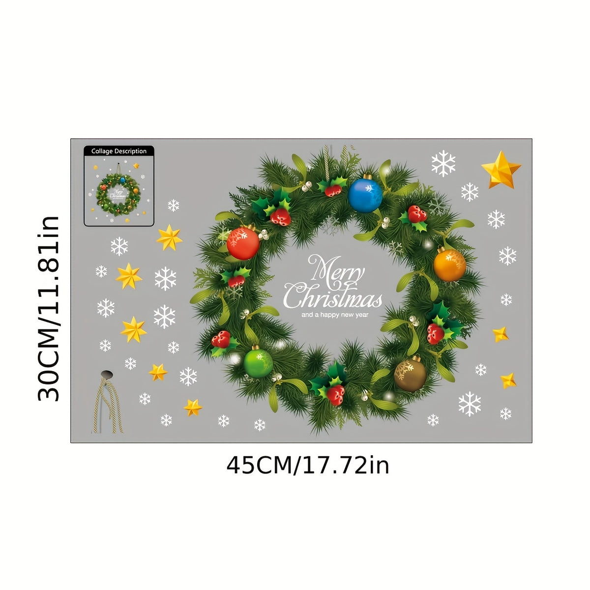 Christmas Window Sticker Wreath Removable Vinyl Waterproof Sticker