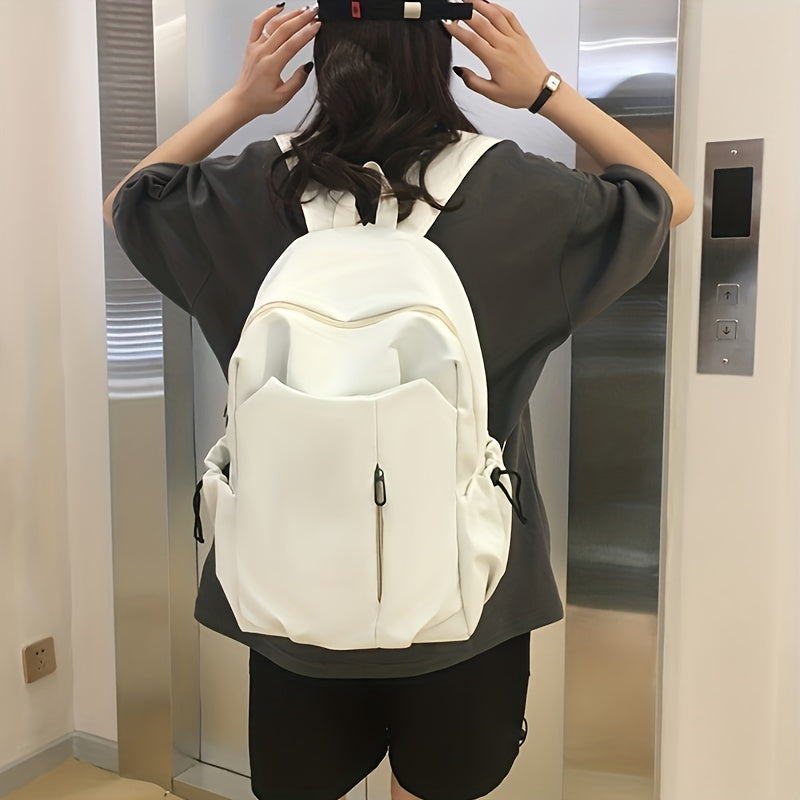 Solid Travel Backpack Lightweight Nylon School Bag Preppy Style Laptop