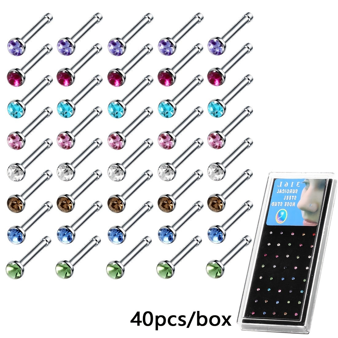 Stainless Steel Zicron Studded Nose Stud Nose Ring 24 40 60 Sets