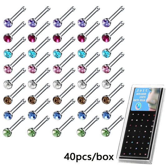 Stainless Steel Zicron Studded Nose Stud Nose Ring 24 40 60 Sets