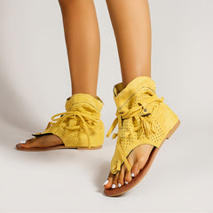 Women's Lace-Up Tassel Sandals Boots Open Toe Flat Shoes