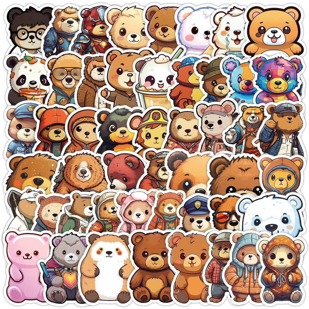 50pcs Cartoon Bear Series Stickers Waterproof DIY Creative