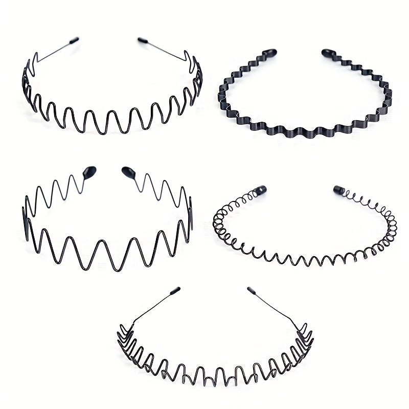 5pcs Elastic Wavy Spring Wave Hair Band Metal Hair Hoop Sport Hair Band