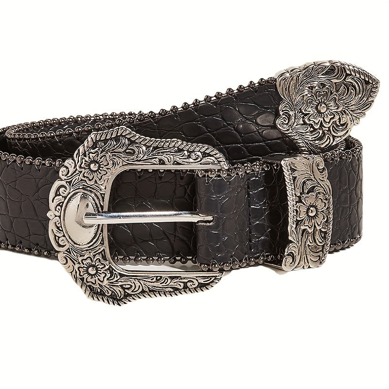 Carved Buckle PU Vintage Western Belt Punk Belts