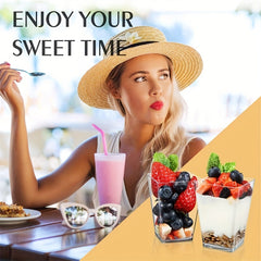 40 Pcs Square Dessert Cup Clear Mousse Cup 5oz With Lids Spoon