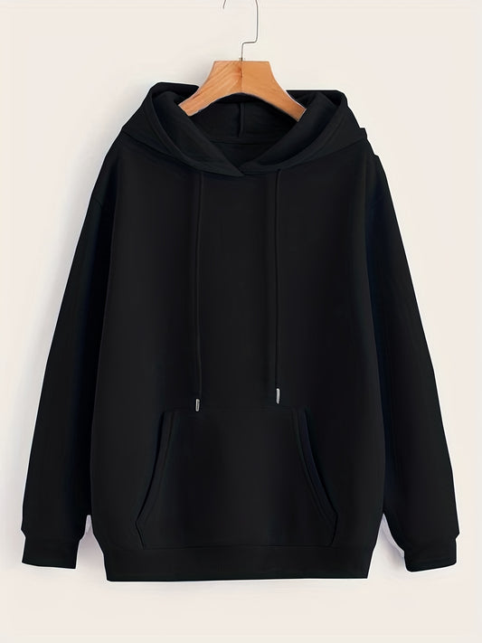Solid Kangaroo Pocket Hoodie Casual Long Sleeve Drawstring Hoodies