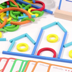 Wooden Geometric Jigsaw Puzzle Building Blocks Toy Set