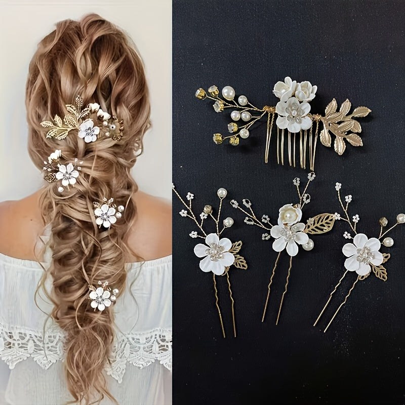 4 Pack Romantic Floral Hair Accessories Bridal Wedding Comb Set