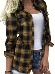 Women's Plus Plaid Long Sleeve Button-Up Shirt