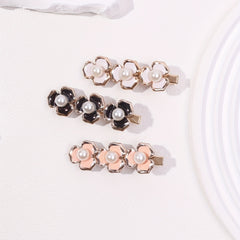 3pcs Sweet Flower Hair Clip Faux Pearl Duck Billed Clip Style Hair Clip