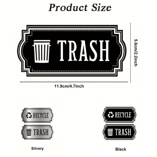 2pcs Gray Recycling Trash Stickers Glossy Finish Indoor Outdoor Use